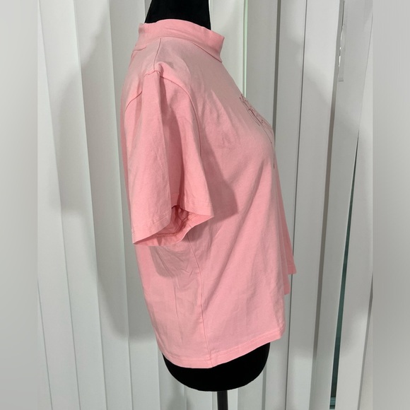 LAZY OAF Wilted Flower Mock Neck Fitted Babydoll T-Shirt Tee Top Pink Size US 14 - Picture 7 of 8